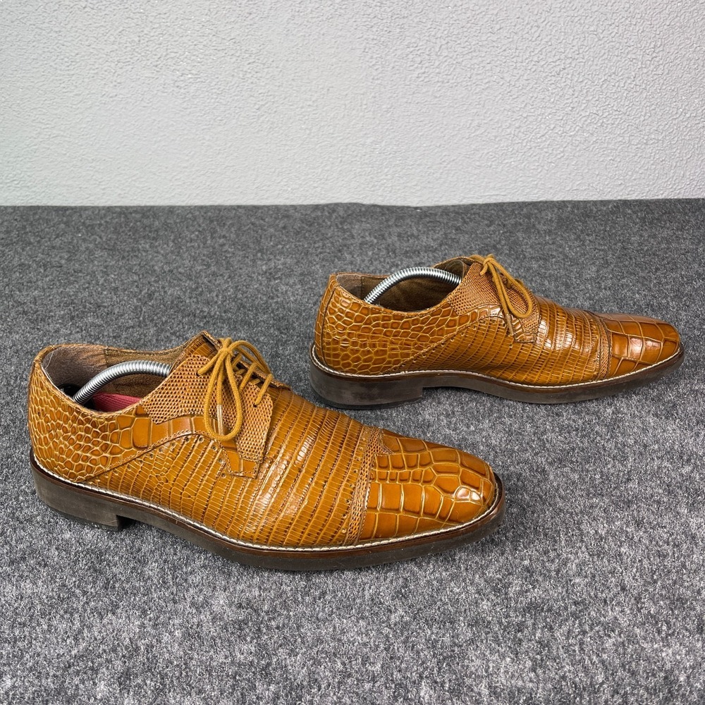 Stacy Adams Mens Shoes 11 Brown Crocodile Embossed Square Toe Lace Up Dress - Picture 3 of 9
